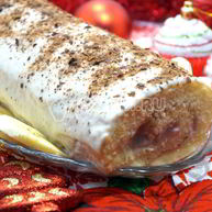 Рецепт Бисквитного рулета с кремом Зимнее полено