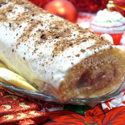 Рецепт Бисквитного рулета с кремом Зимнее полено