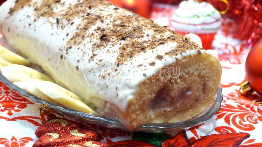 Рецепт бисквитного рулета с кремом зимнее полено