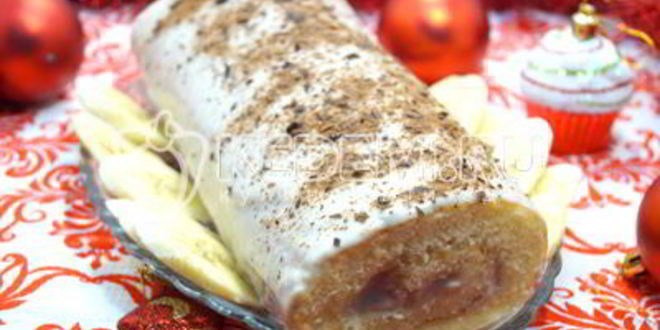 Рецепт бисквитного рулета с кремом зимнее полено