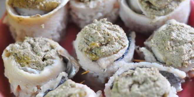 Рецепт рыбных рулетиков с грибным муссом