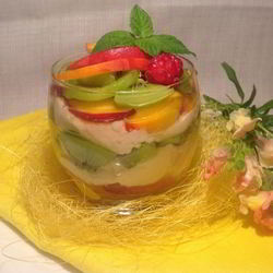 Рецепт Творожного мусса с персиками и киви