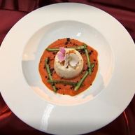 Рецепт Куриного суфле с апельсиновыми цукатами на морковном пюре