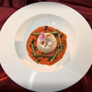 Рецепт Куриного суфле с апельсиновыми цукатами на морковном пюре