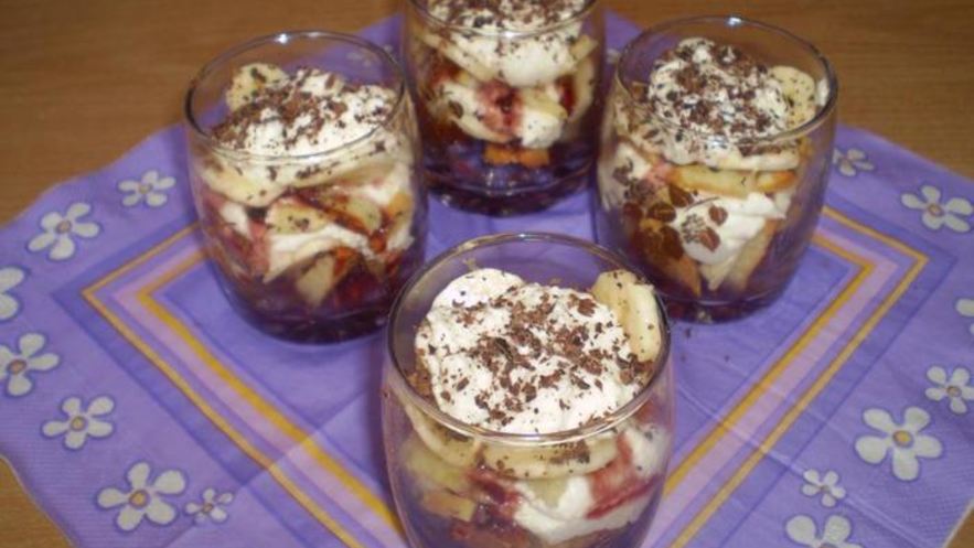 Рецепт вишнева-бананового творожный десерт