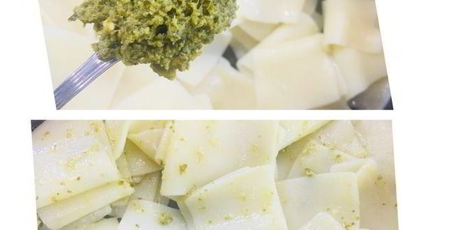 Рецепт бесбармачной лапши с рыбой в соусе песто