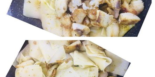 Рецепт бесбармачной лапши с рыбой в соусе песто