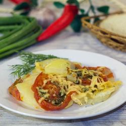Рецепт Картошки с помидорами и сыром в духовке