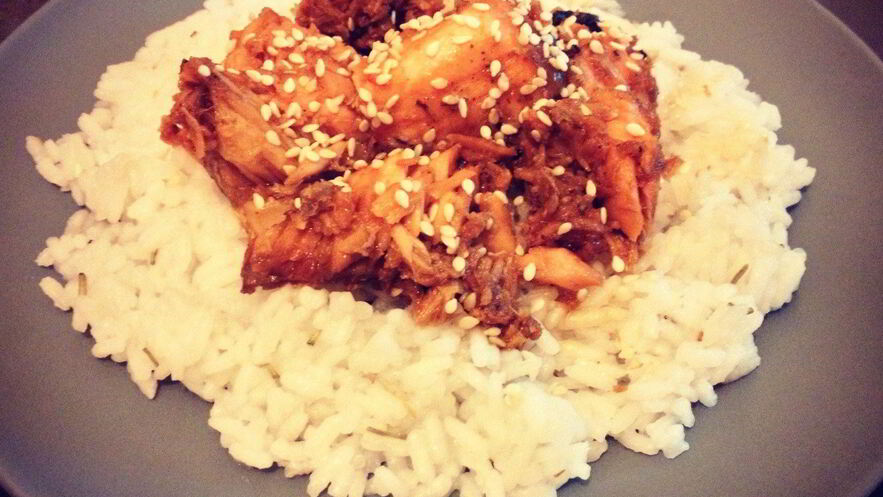 Рецепт отварного риса с семгой в кисло-сладком соусе