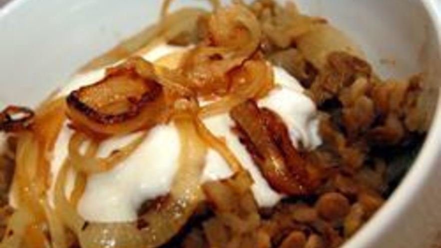 Рецепт риса с чечевицей и жареным луком