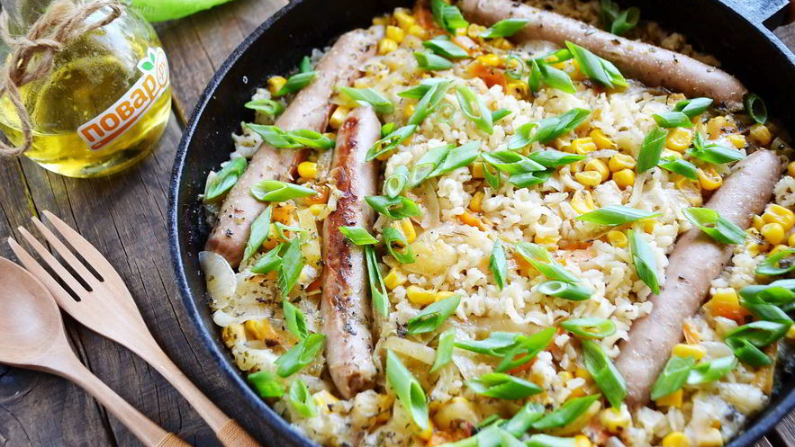 Рецепт риса с куриными колбасками