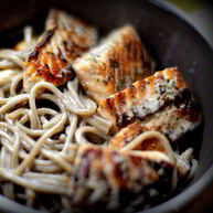 Рецепт Гречневой лапши с красной рыбой в сырном соусе