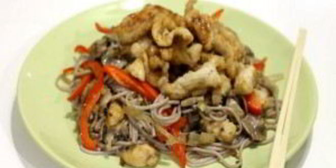 Рецепт гречневой лапши с курицей терияки