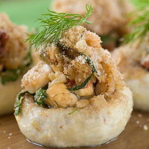 Рецепт Грибов, фаршированных крабовым мясом, рикоттой и зеленью