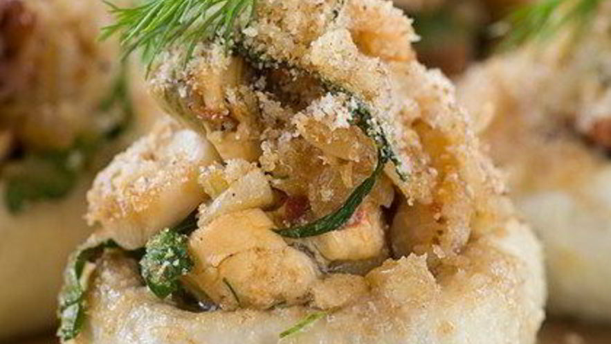 Рецепт грибов, фаршированных крабовым мясом, рикоттой и зеленью