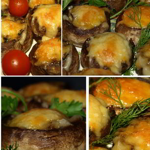 Рецепт Грибов, запеченных с сыром и зеленым луком