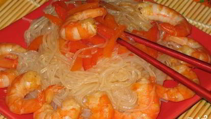 Рецепт Лапши с креветками и овощами