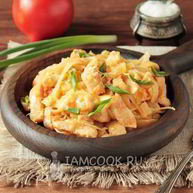 Рецепт Лапши с курицей и сыром на сковороде