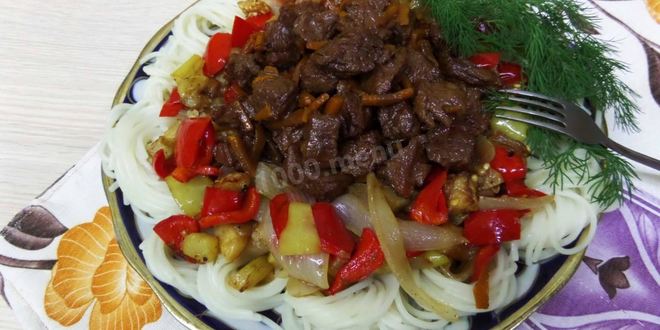 Рецепт лапши вок с говядиной и овощами