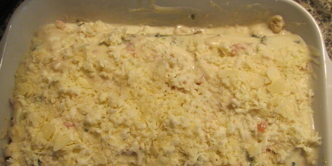 Рецепт итальянской белой лазанья с курицей, прошутто и шампиньонами