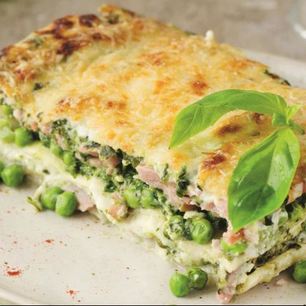 Рецепт Лазаний с ветчиной, горошком и творогом