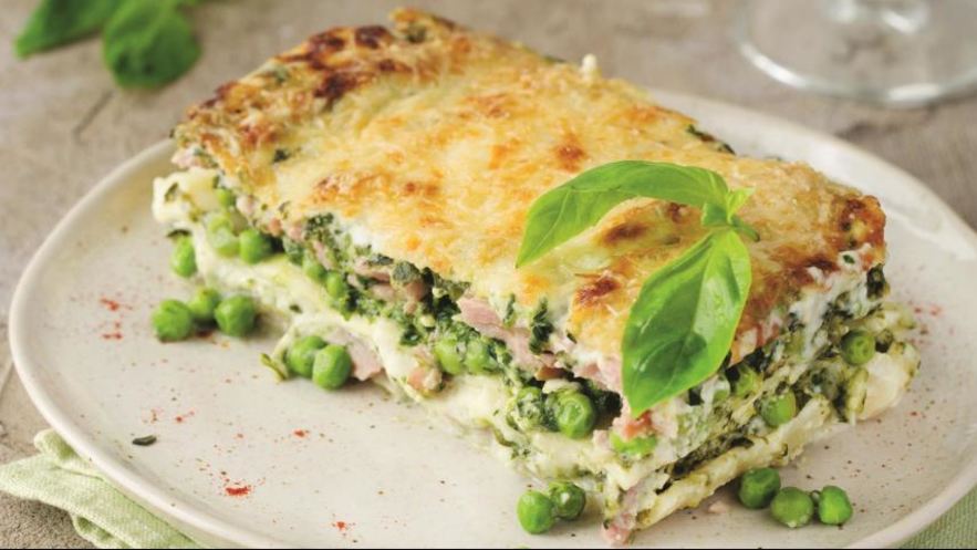 Рецепт лазаний с ветчиной, горошком и творогом