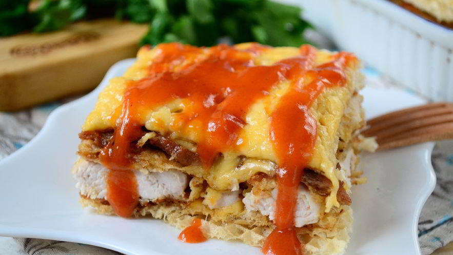 Рецепт вафельной лазанья с курицей