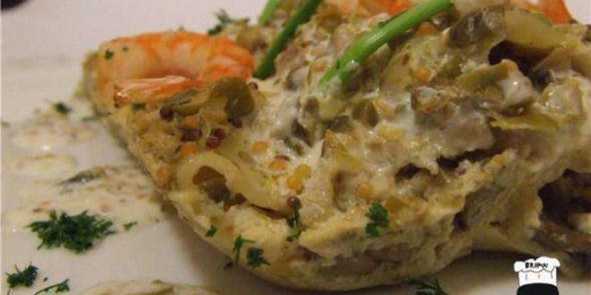 Рецепт каннеллонь с грибами и креветками под пикантным соусом