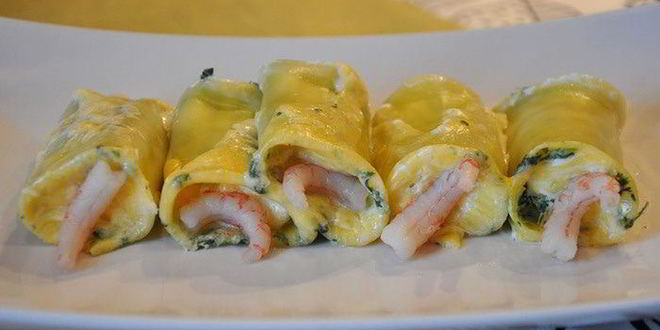 Рецепт каннеллонь с креветками и шпинатом