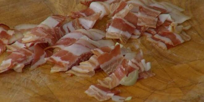 Рецепт макарон-ракушек со спаржей, горохом и беконом