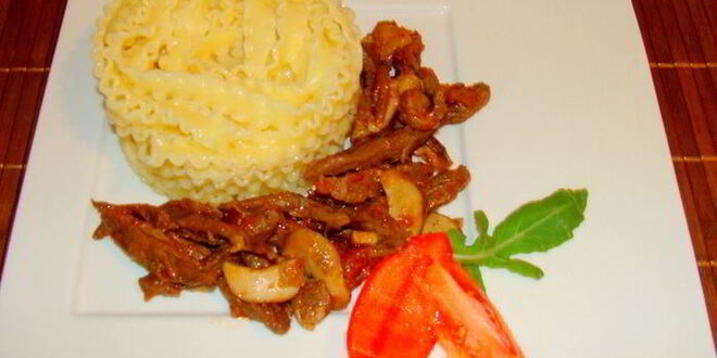 Рецепт пасты с телятиной и белыми грибами