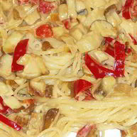 Рецепт Спагетти с белыми грибами и болгарским перцем
