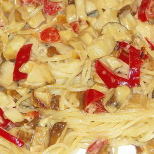 Рецепт Спагетти с белыми грибами и болгарским перцем