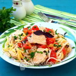 Рецепт Спагетти с куриным филе и помидорами
