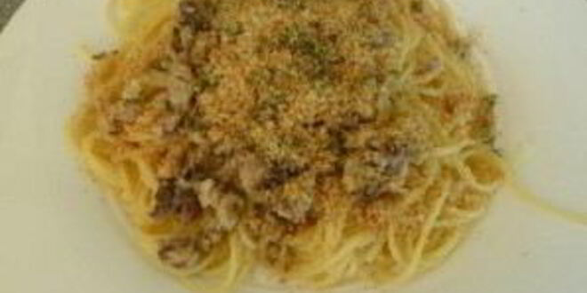 Рецепт спагетти с сардинами и сухариками