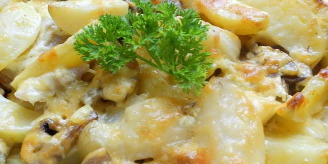 Рецепт картофеля по-французски с яблоком и грибами