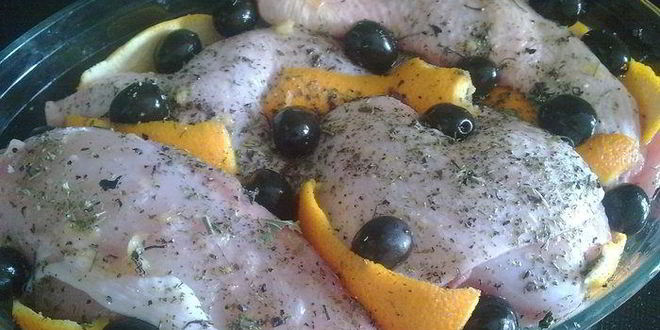 Рецепт курицы с апельсином и маслинами