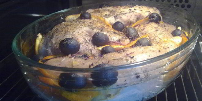 Рецепт курицы с апельсином и маслинами