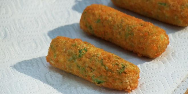 Рецепт наггетсов из зеленого горошка с салатом