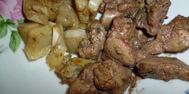 Рецепт куриной печени с белыми баклажанами