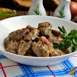 Рецепт Куриной печени в кефирно-горчичном соусе