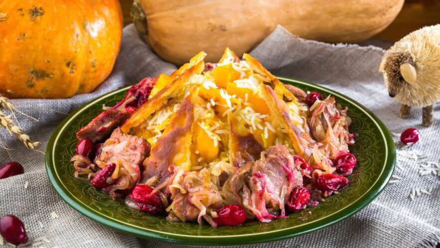 Рецепт плова с телятиной, тыквой и кизилом балгабах