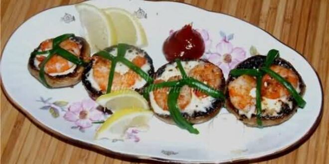 Рецепт креветок в шляпе со сливочным сыром