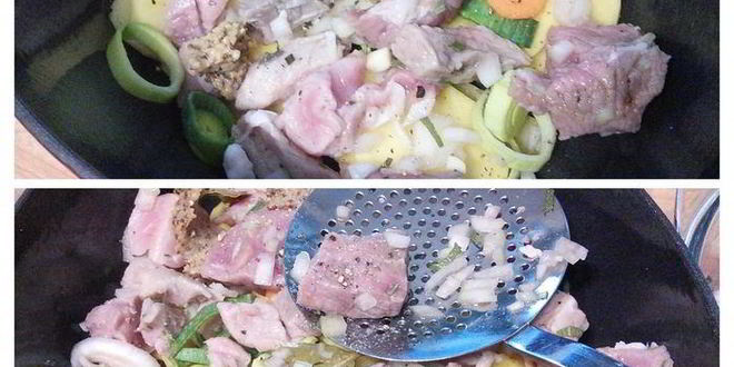 Рецепт слоеного рагу из мяса и овощей под хлебной корочкой