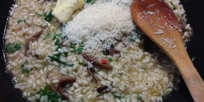 Рецепт ризотто с белыми грибами и шпинатом