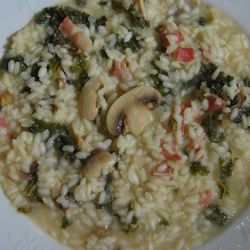 Рецепт Ризотто с грибами, капустой кале и беконом