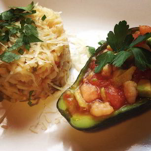 Рецепт Ризотто с креветками и салатом из авокадо