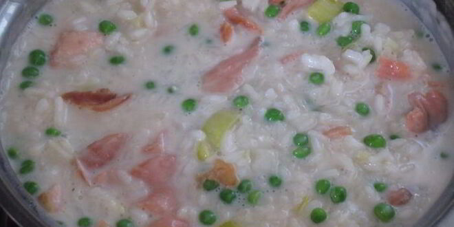 Рецепт ризотто с лососем и зеленым горошком