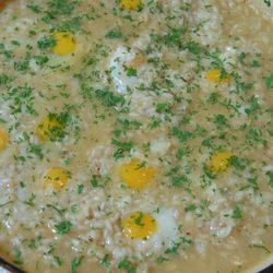 Рецепт Ризотто с перепелиными яйцами и копченым салом