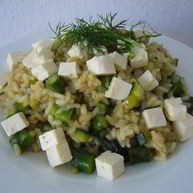 Рецепт Весеннего ризотто со спаржей, фенхелем, цукини и фетой